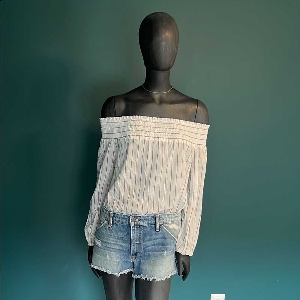 Michael Kors White Smocked Off-Shoulder Blouse